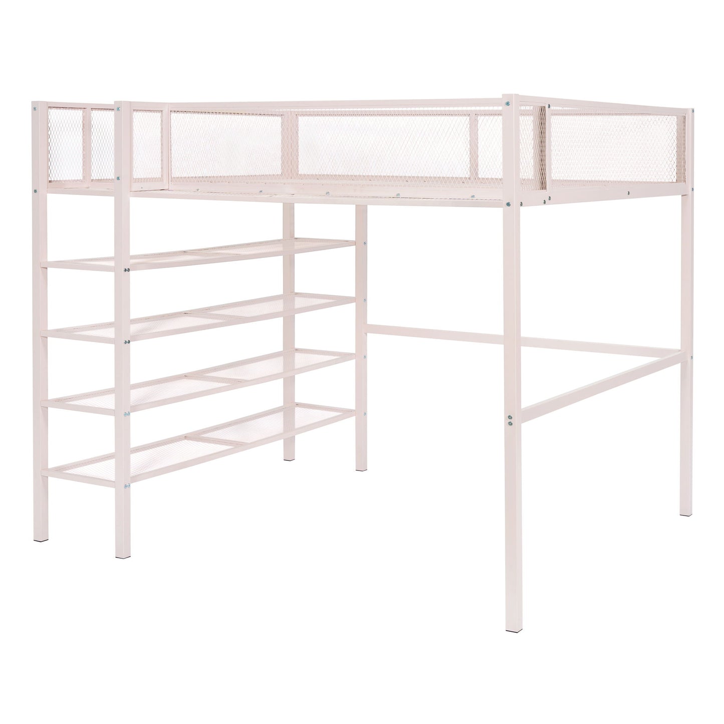 Loft Bed With 4 Tier Shelves And Storage