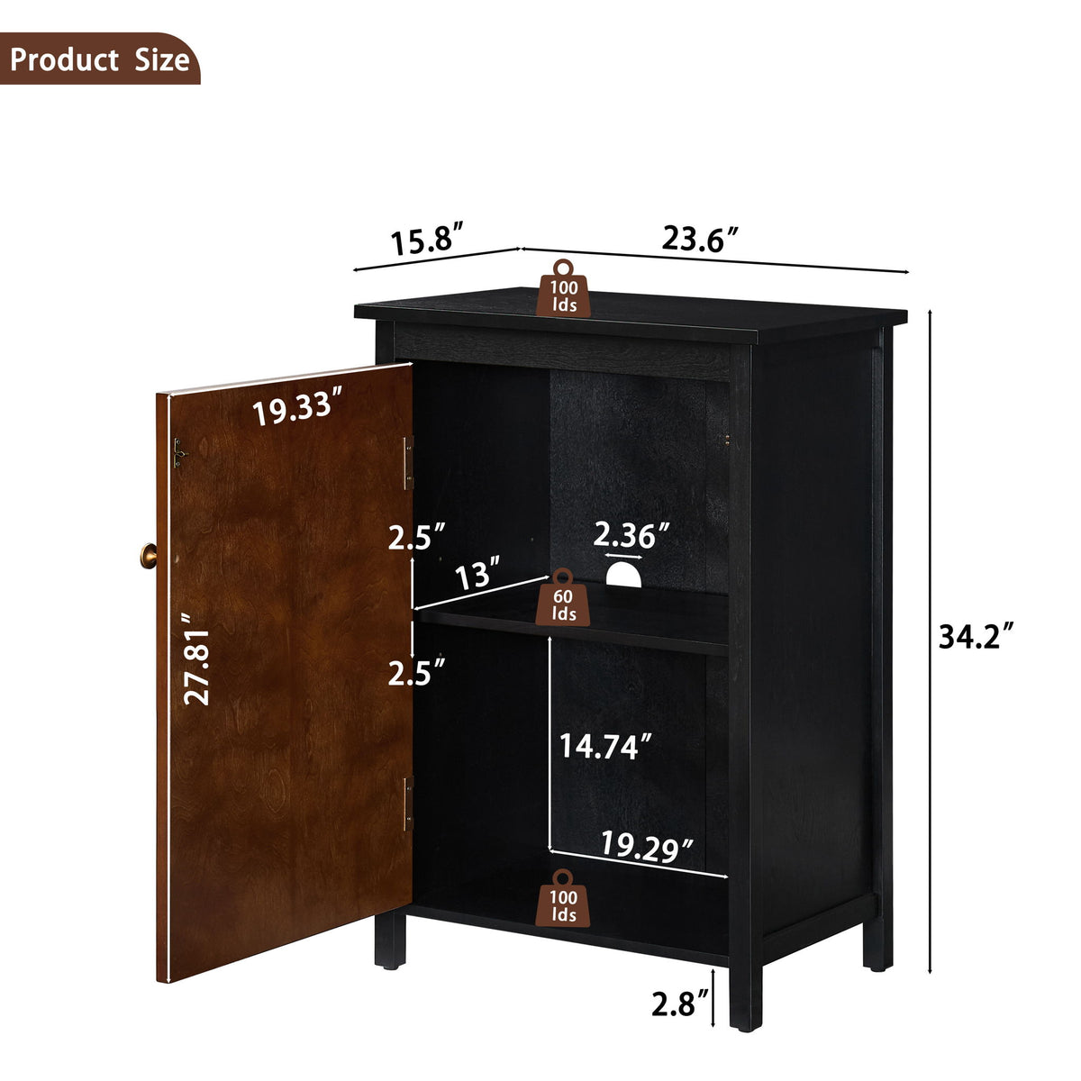 Floor Cabinet With Doors & Adjustable Shelf, Storage Cabinet For Entryway