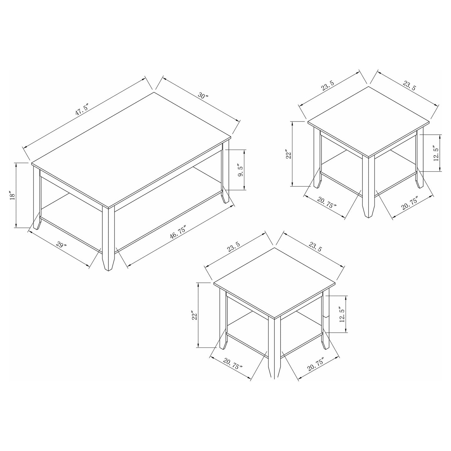 Ornette - 3 Piece Occasional Set With Square Design - Cappuccino