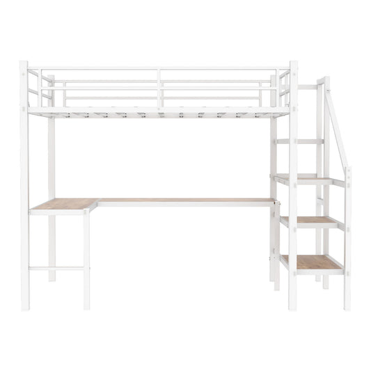 Loft Bed & L-Shaped Desk, Large Storage Space