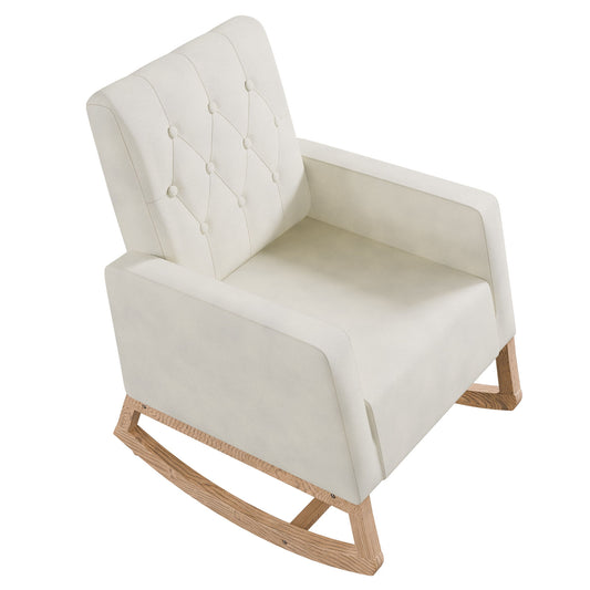 Rocker Chair With Tufted Back - Beige / Ivory