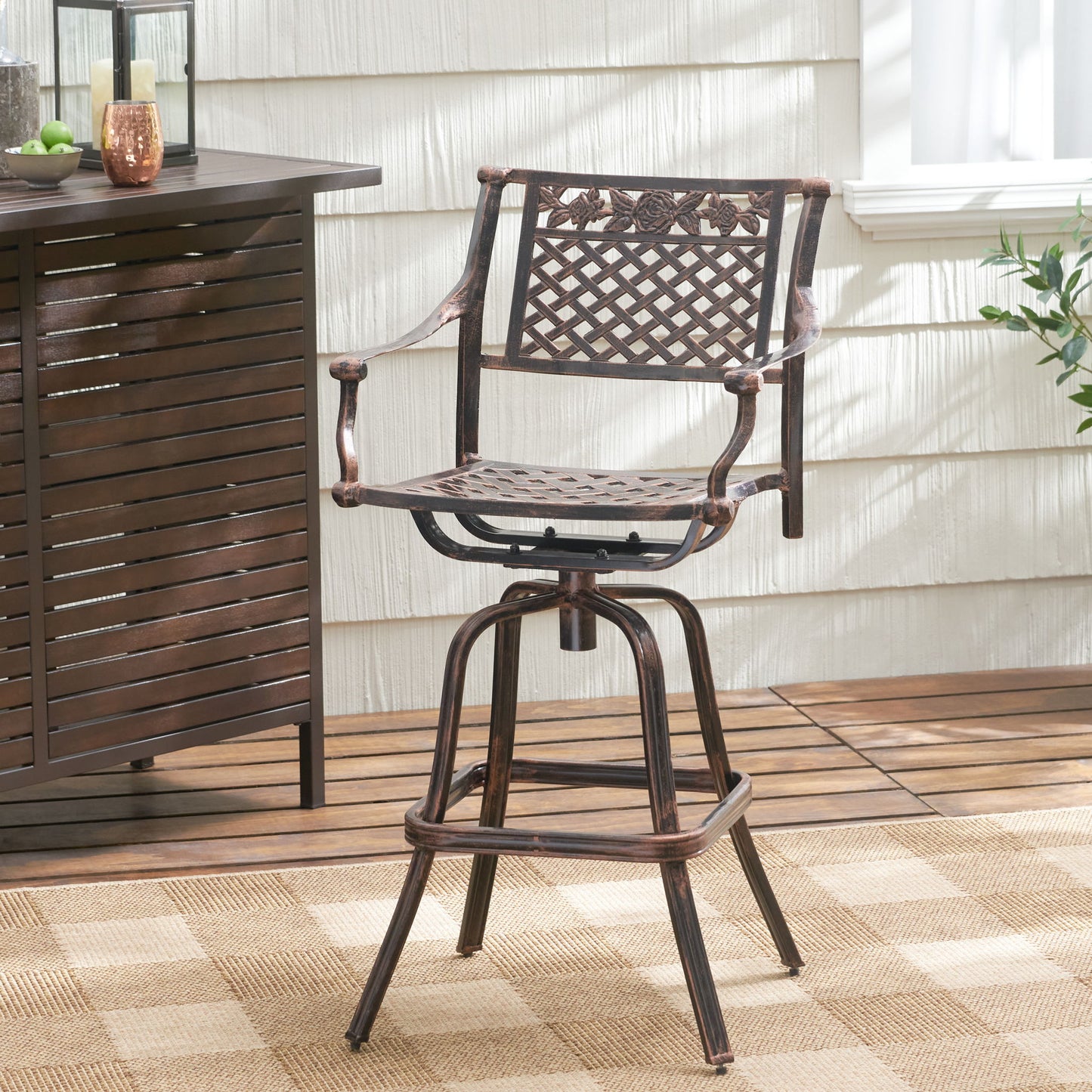 Cast Aluminum Swivel Bar Stool With Footrest - Copper