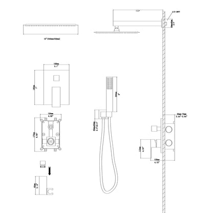 10" Square Dual Shower Head System Wall Mounted With Rough In Valve Modern Bathroom Fixture