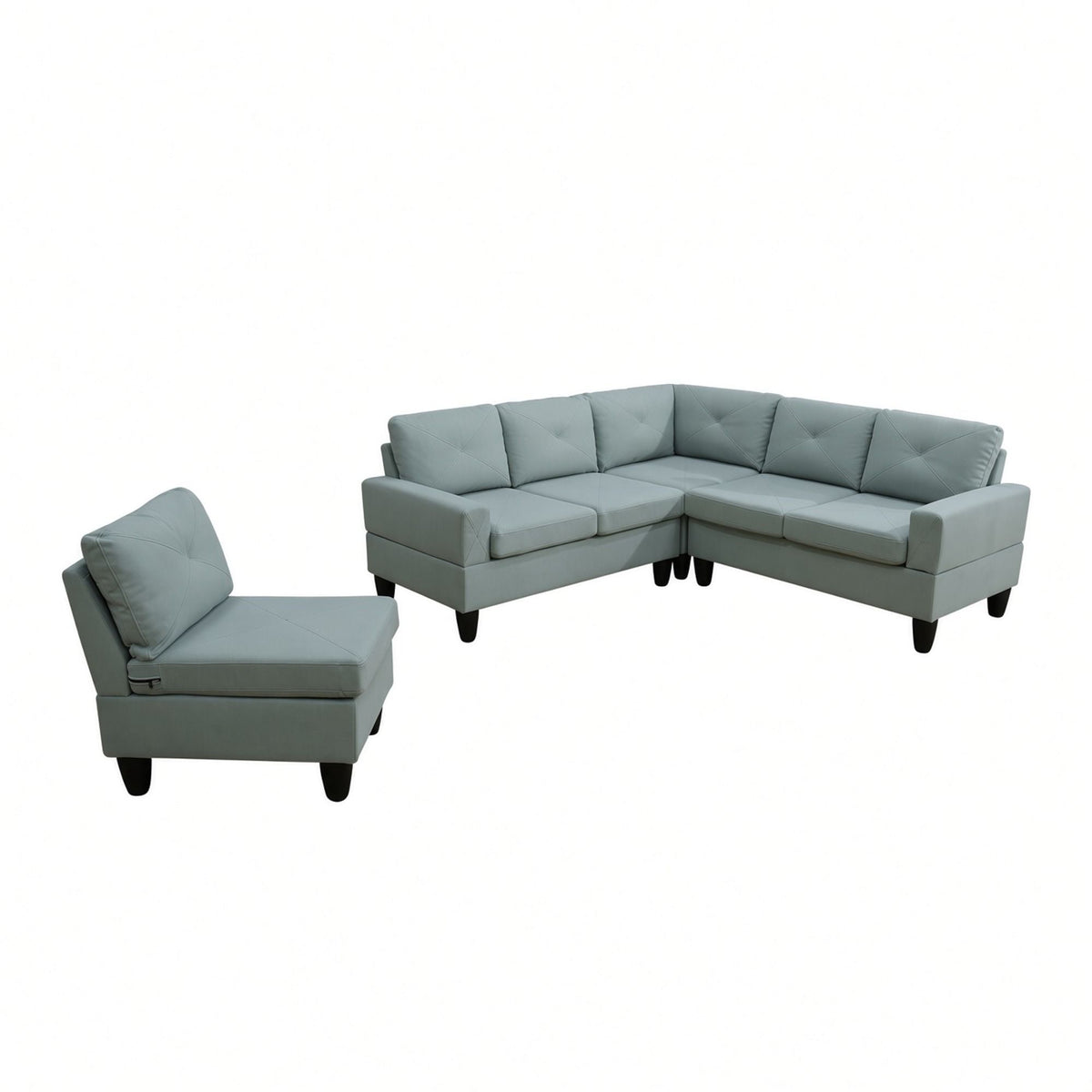 Modular L - Shaped Sectional Sofa 6 Seater 4 Piece, Couch With Chaise - Green