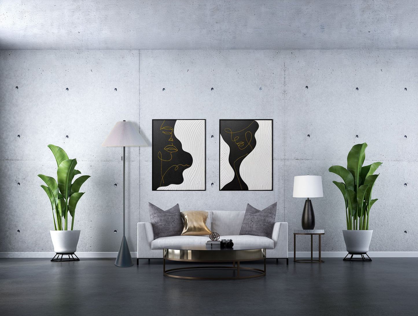 Contour Muse I Hand-Painted Canvas In Frame - Black / White