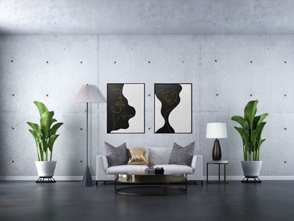 Contour Muse I Hand-Painted Canvas In Frame - Black / White