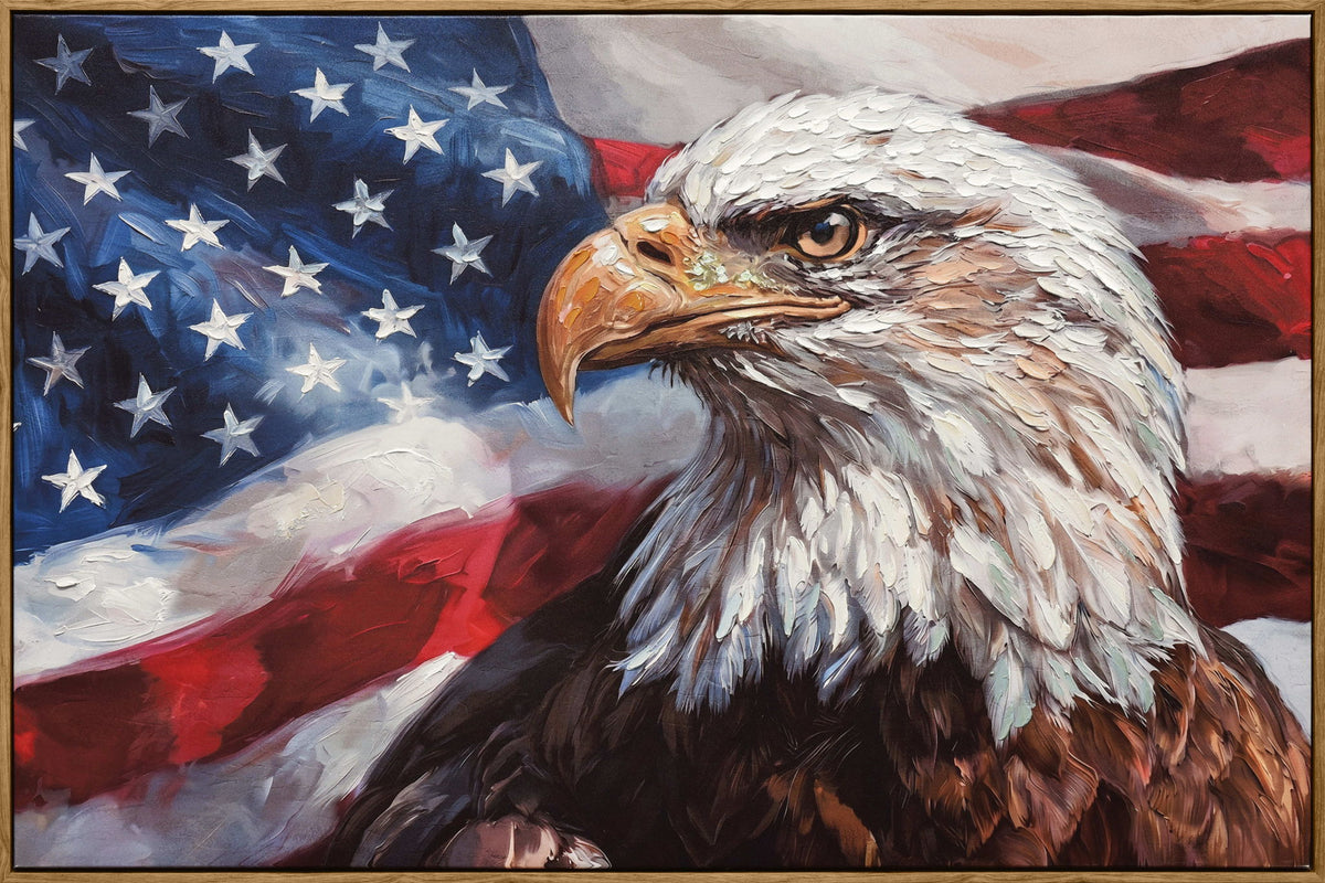 Liberty'S Steady Gaze - 48 X 32 - Hand-Embellished Canvas In Frame - Red, White, Blue, Brown