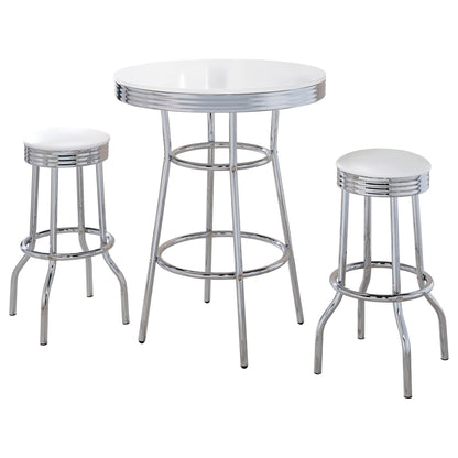 Midge - 3 Piece Round 1950S Bistro Pub Bar Table Set With Upholstery - White