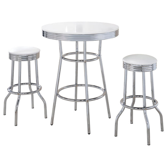 Midge - 3 Piece Round 1950S Bistro Pub Bar Table Set With Upholstery - White