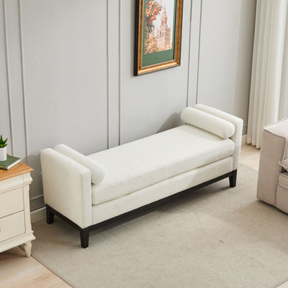 Upholstered End Of Bed Bench With Arms, 2 Bolsters For Bedroom - Ivory