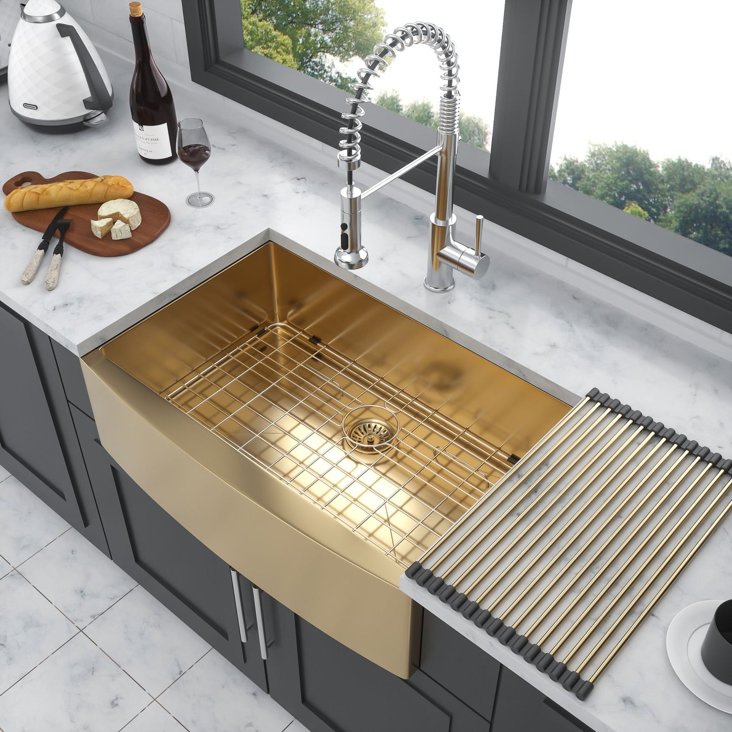 Farmhouse Kitchen Sink, Stainless Steel, Apron Front