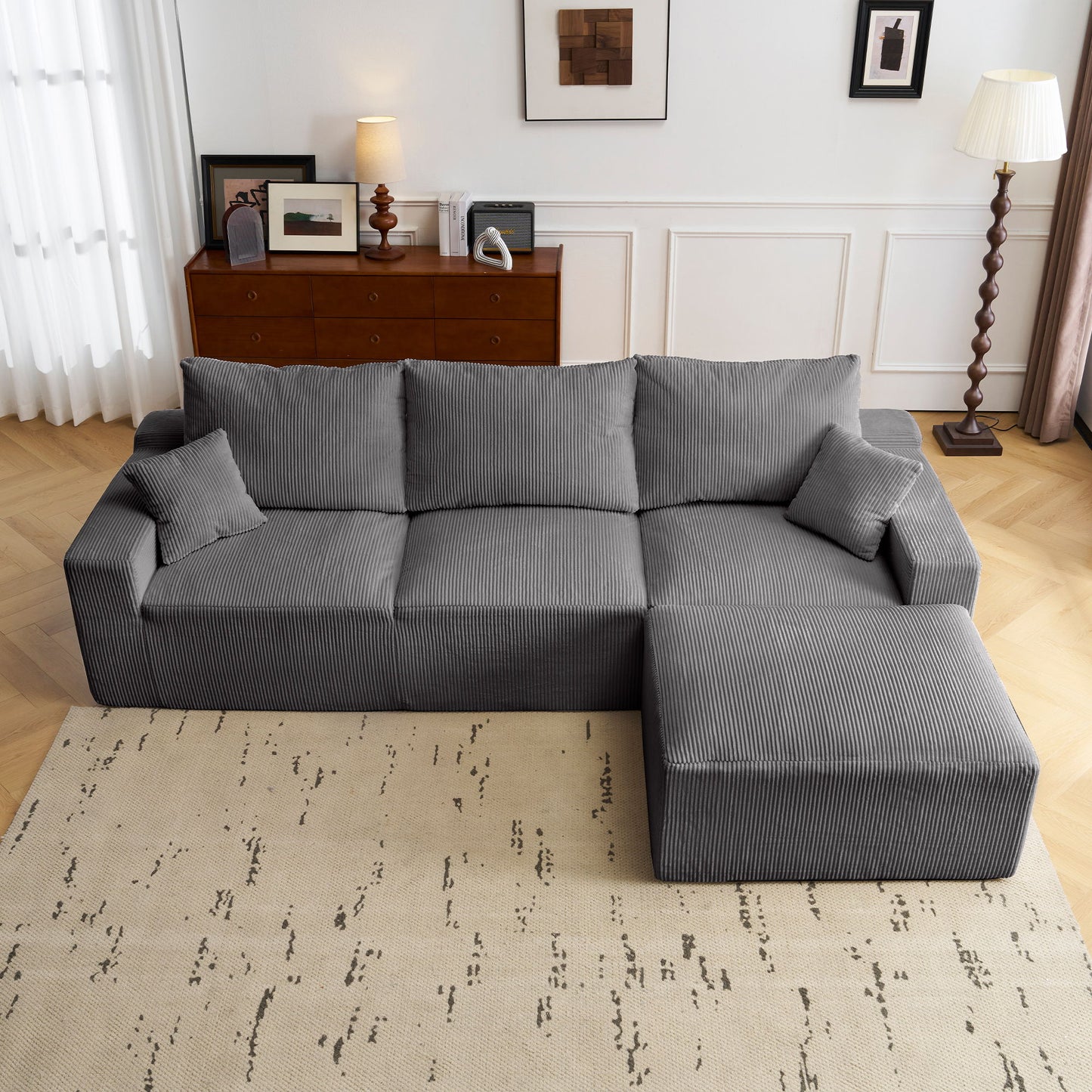 L Shaped Sectional Sofa, Full Compression 3 Seater Cloud Couch With Chaise