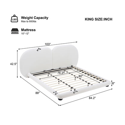 King Size Upholstered Platform Bed With Split Headboard - White