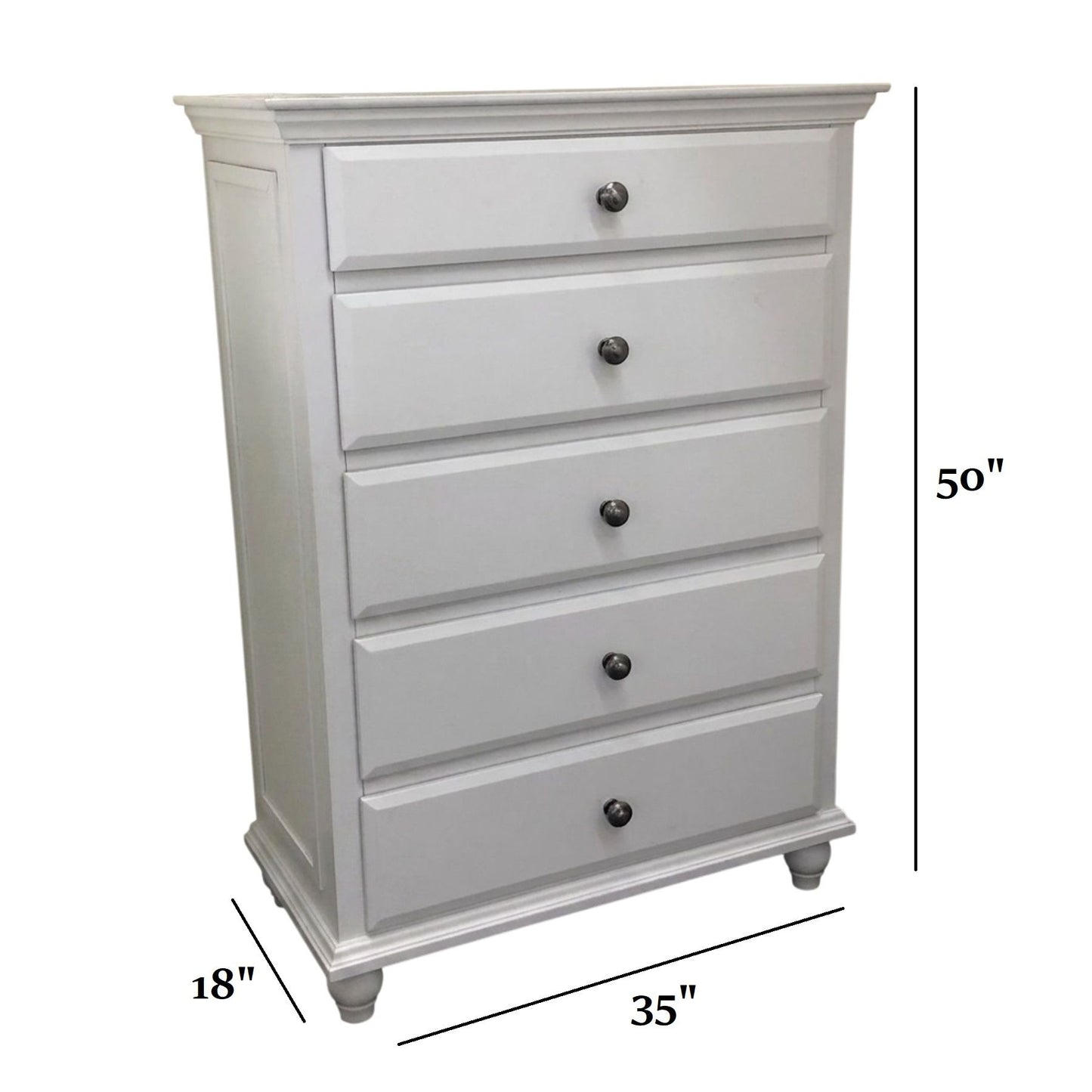 1 Piece Chest 5 Drawers Knob Handles Bedroom Furniture - White