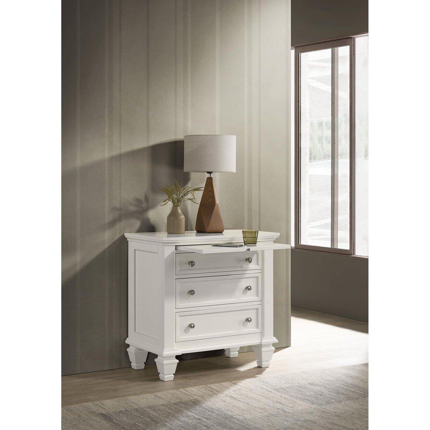 Cottage 3 Drawer Nightstand With Pull Out Tray - Cream White