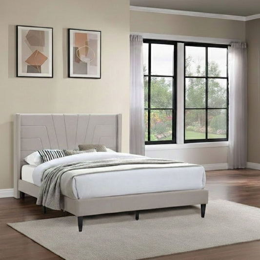 Eastern King Size Platform Bed, Upholstered Headboard - Light Brown
