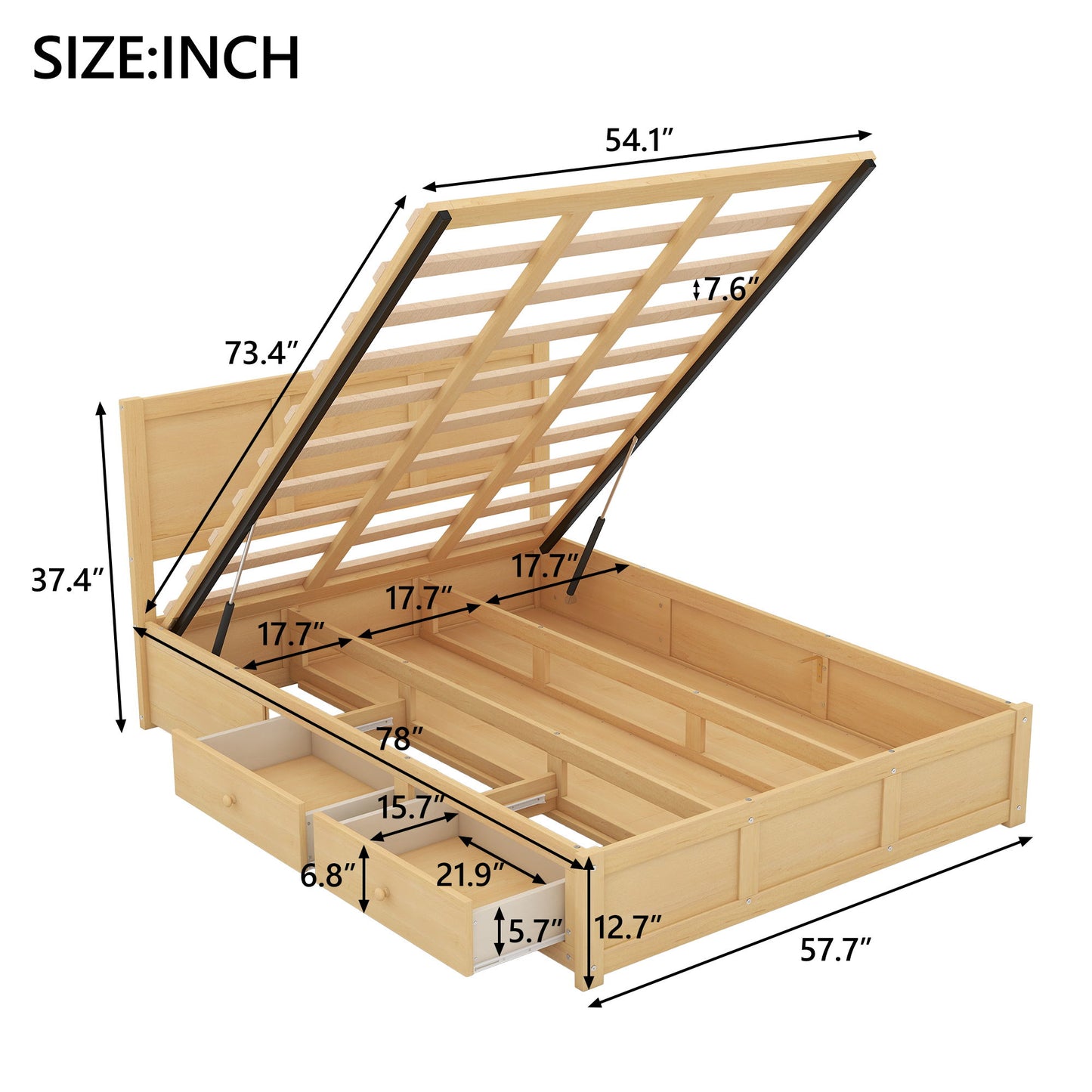 Platform Bed With Underneath Storage And 2 Drawers