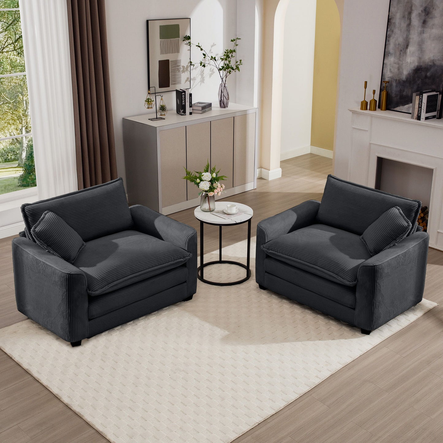 Modern Classic Fabric Single Chair Deep Seat Sofa With Pillow