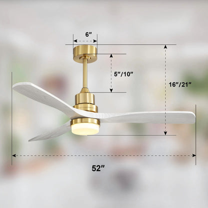 52" Ceiling Fan With Dimmable LED Light, 3 Blades, DC Motor, Remote Control - Gold