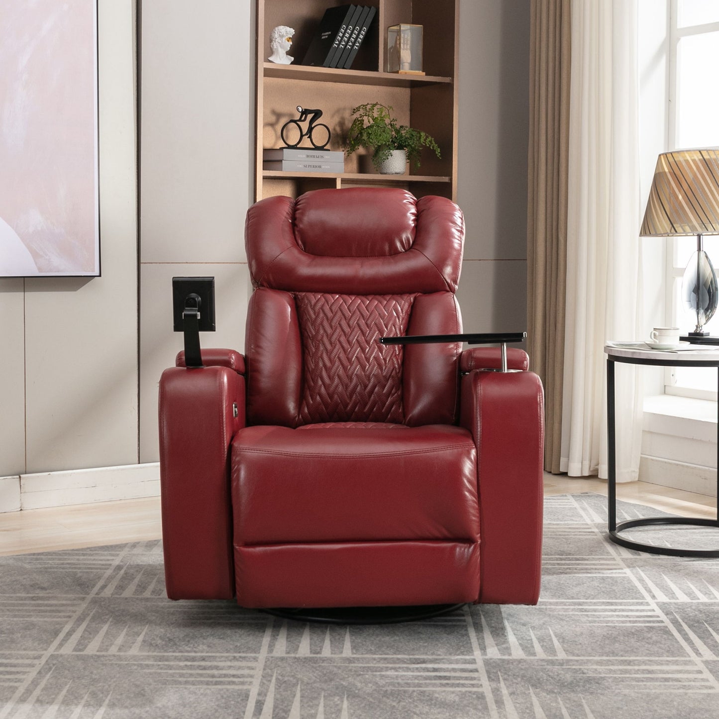 270 Degree Swivel Power Recliner With Tray Table, Phone Holder, Cup Holder, USB Port