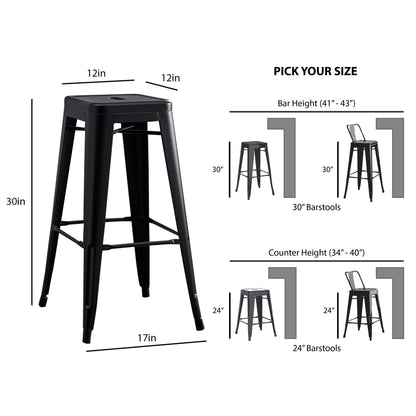 Backless Lightweight Bar Stools (Set of 2) - Black