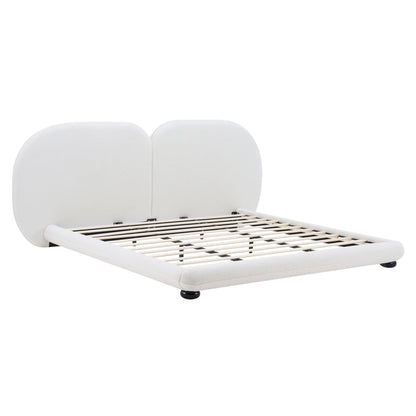 King Size Upholstered Platform Bed With Split Headboard - White