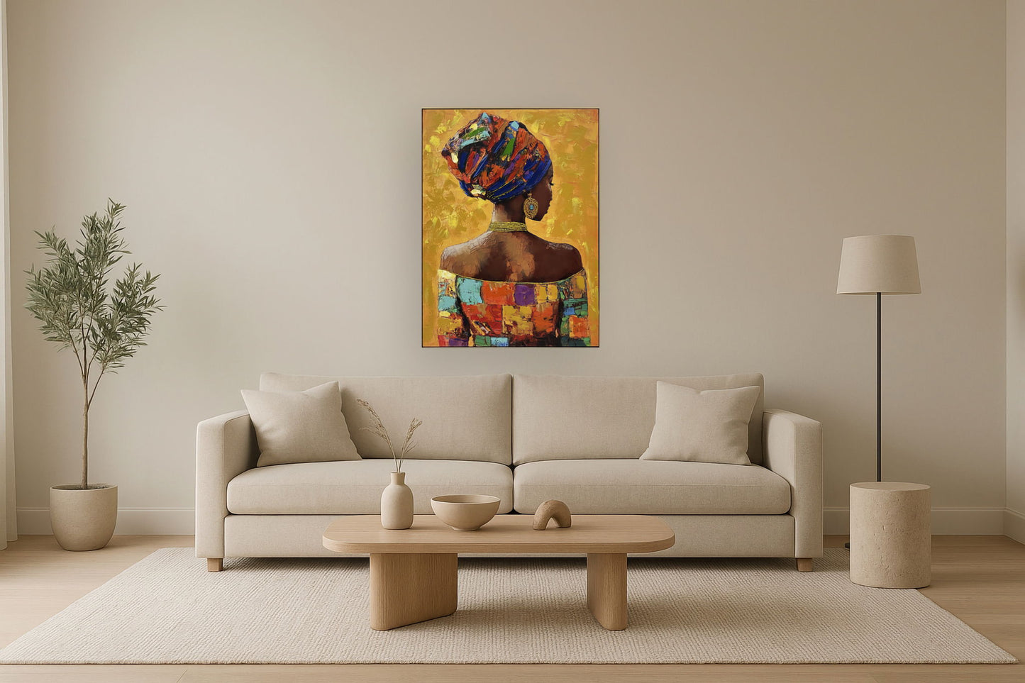Radiant Mosaic Silhouette - 40" x 30" Framed Wall Art - Orange