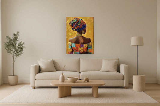 Radiant Mosaic Silhouette - 40" x 30" Framed Wall Art - Orange