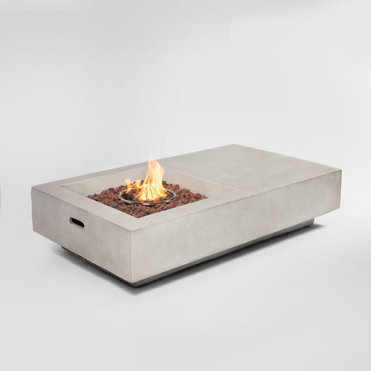 Propane Gas Fire Pit Table, 50000 Btu, Rectangular For Outside - Light Gray