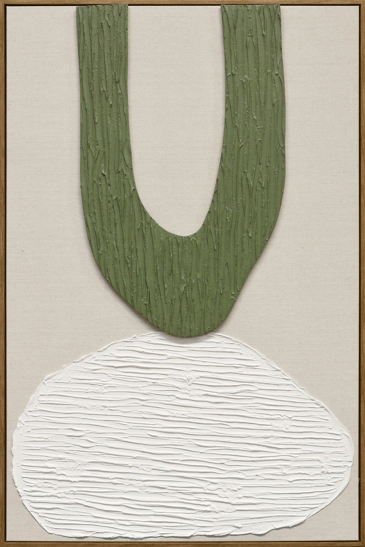 Mosslight Balance II - 32 X 47 - Hand-Painted Neon Canvas In Frame - Olive Green