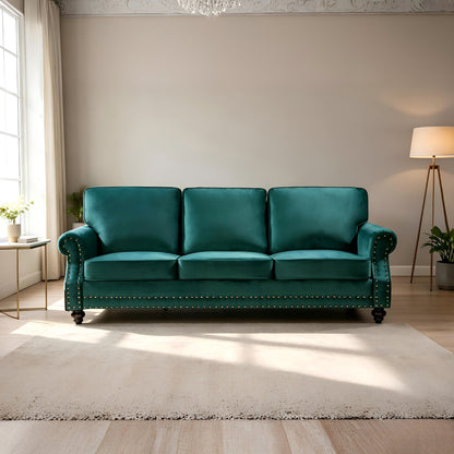 3 Seater Sofa With Nailhead Trim And Turned Legs For Living Room