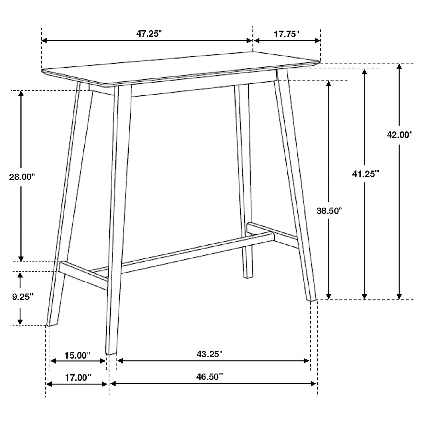Rectangular Bar Table With Tapered Legs - Walnut