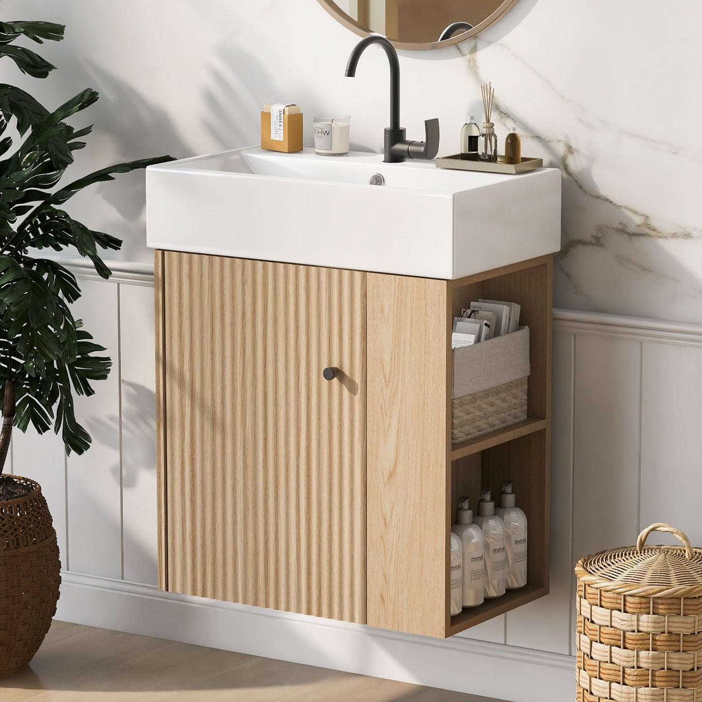 Modern Floating Bathroom Vanity With Ceramic Basin Perfect For Small Bathrooms