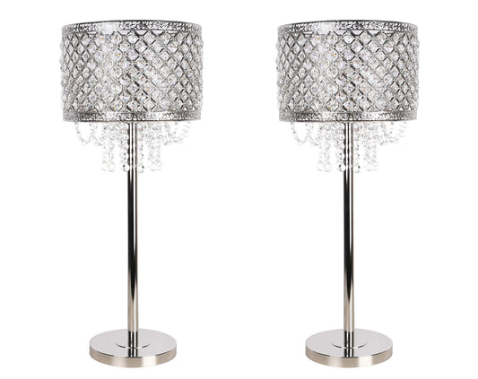 "Crystal Elegance II" Metal Table Lamp (Set of 2) - Polished Nickel / Clear Crystal