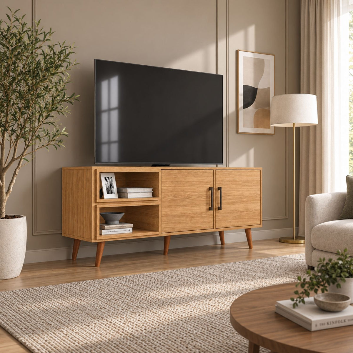 TV Stand For TVs Up To 60" With 2 Doors And 2 Open Shelves