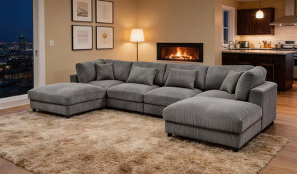 Upholstered Modular Sectional & Custom Configuration And Toss Pillows