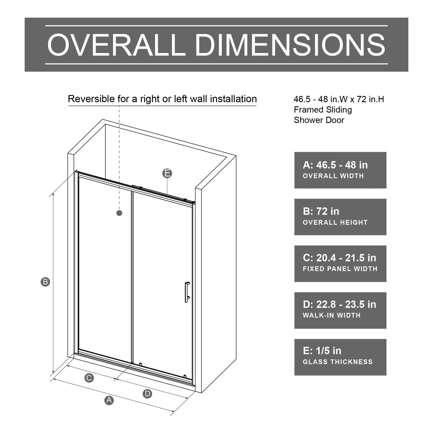 Single Sliding Shower Door With Handle - Chrome