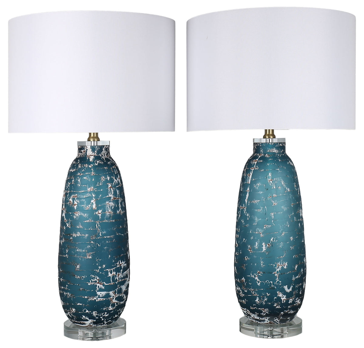 Tidal Patina - 29 X 15 - Art Glass Table Lamp (Set of 2) - Weathered Aqua Art, Clear Crystal