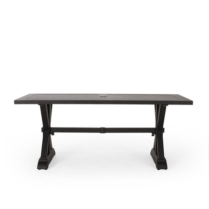 Modern Outdoor Dining Table With X Shaped Legs, Umbrella Hole