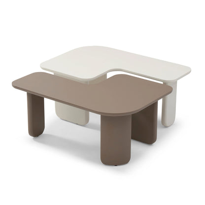 2 Pieces Modular Coffee Table Set, Free Combination - Khaki / White