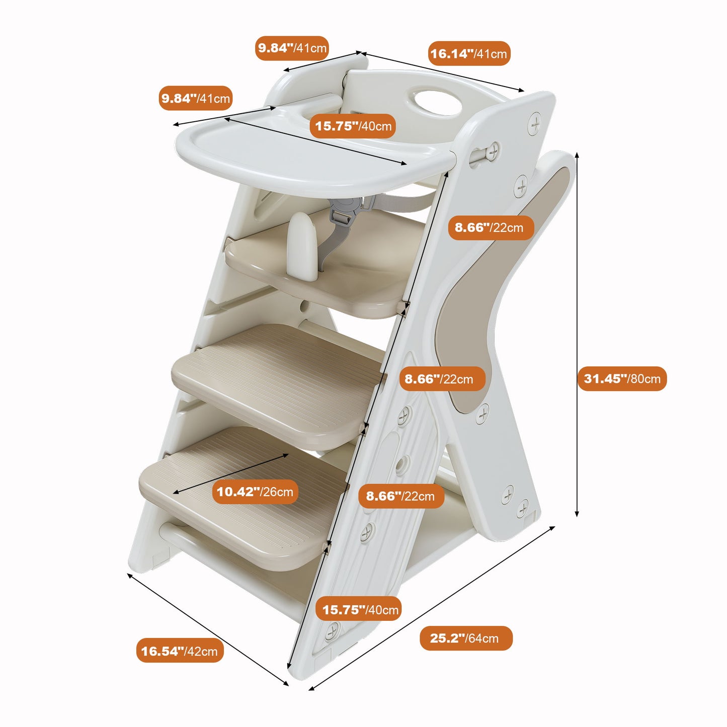 Multifunctional Growing Up Dining Chair With Adjustable Height And 5 Point Seat Belts