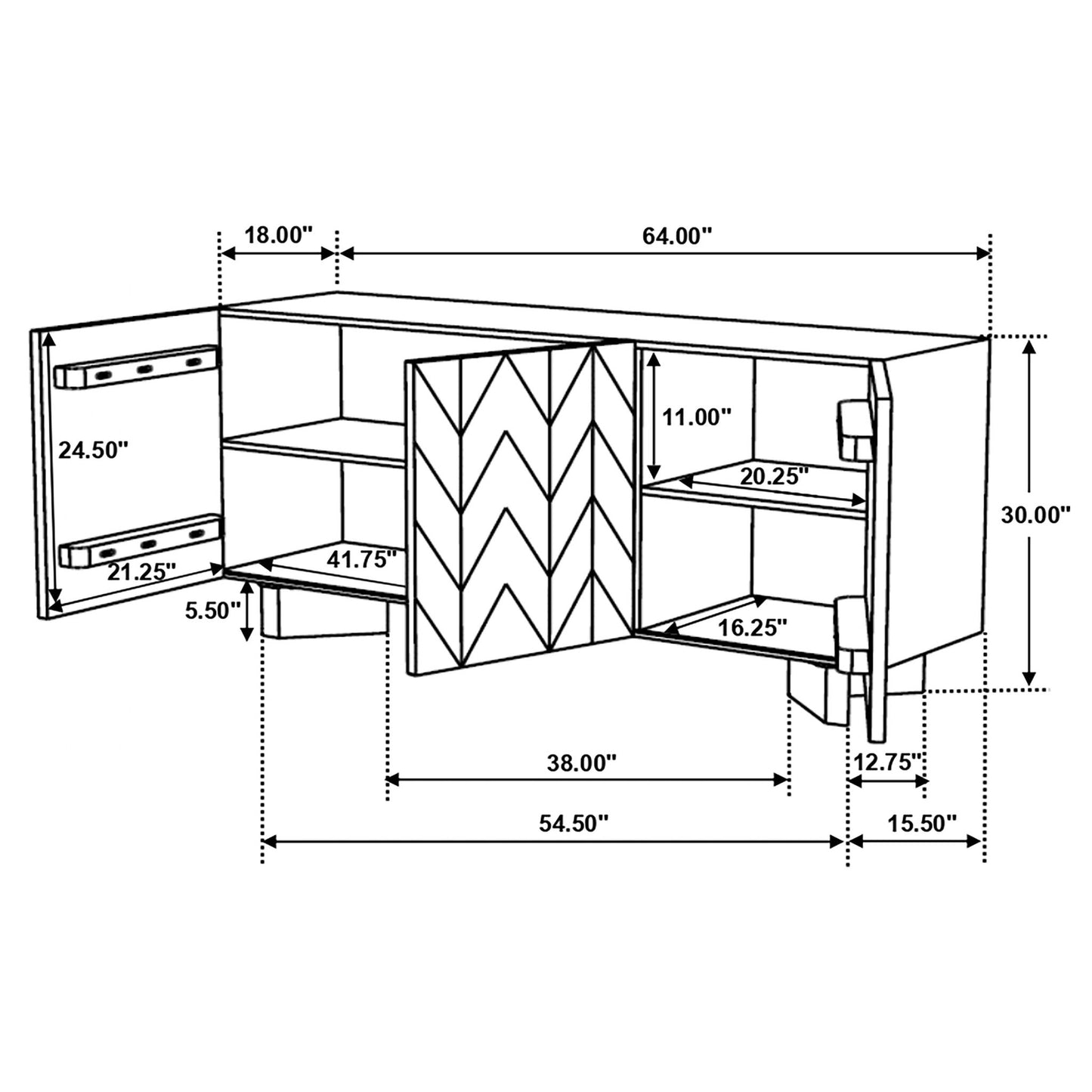Roman - 3 Door Server With Chevron Design - Brown