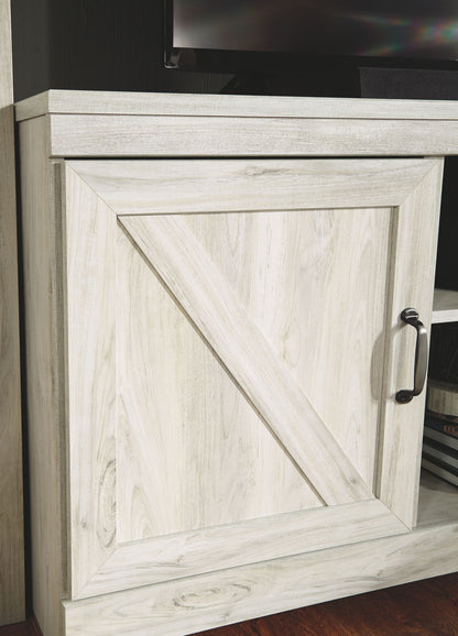 Bellaby - Entertainment Center - TV Stand With Faux Firebrick Fireplace Insert - Whitewash