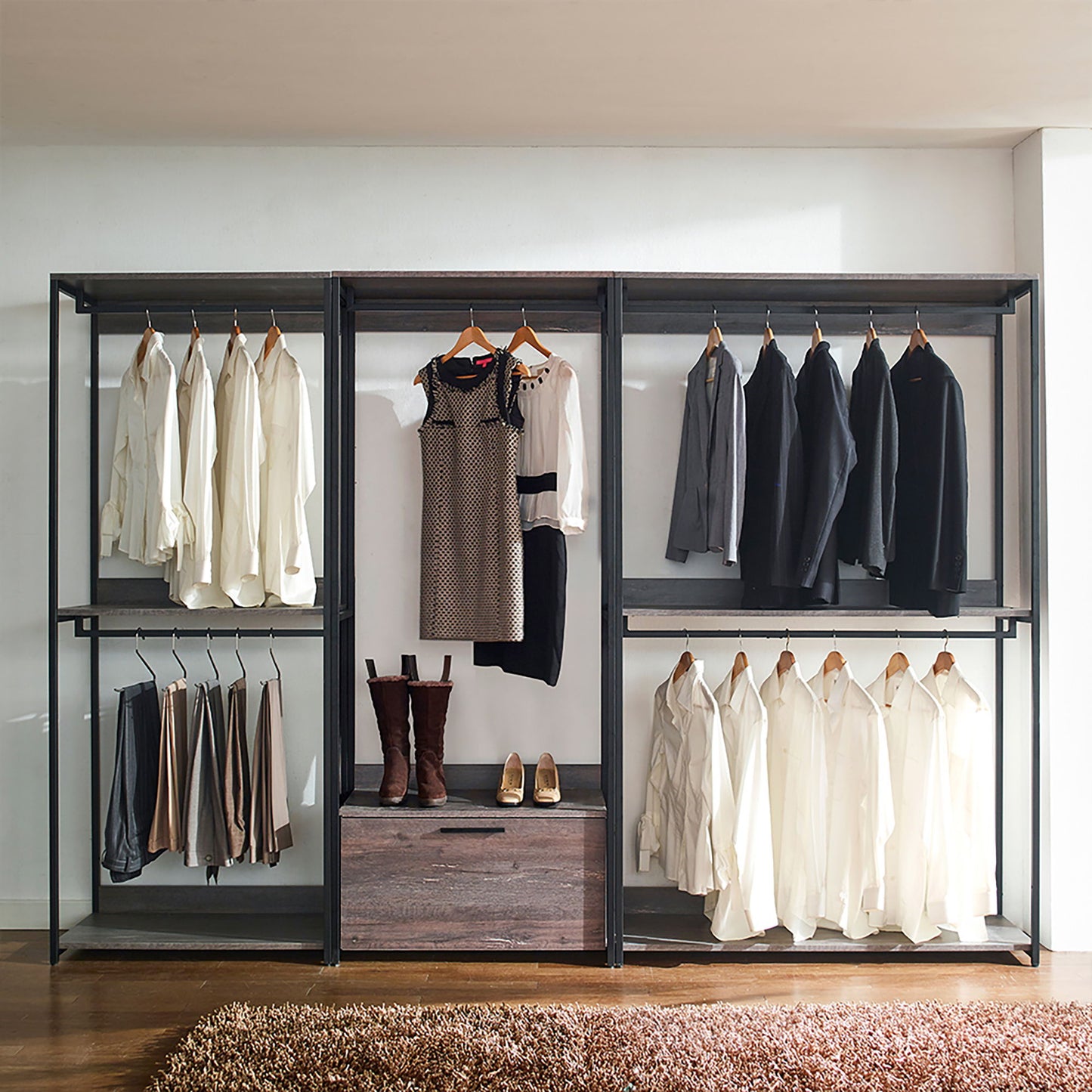 Monica - Farmhouse Industrial Wood Walk In Closet
