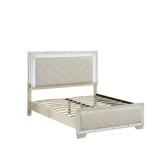 1 Piece Eastern King Size Upholstered Headboard And Footboard With Built In LED Lights
