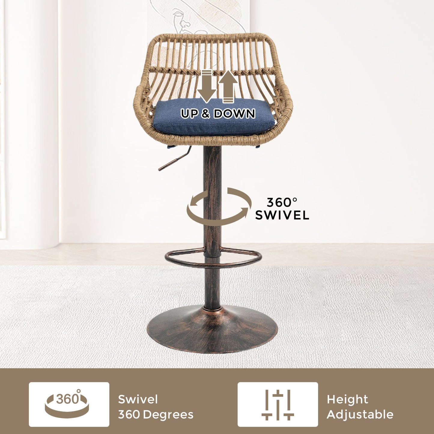 Modern Swivel Bar Stools Adjustable Counter Chairs With Footrest (Set of 2)