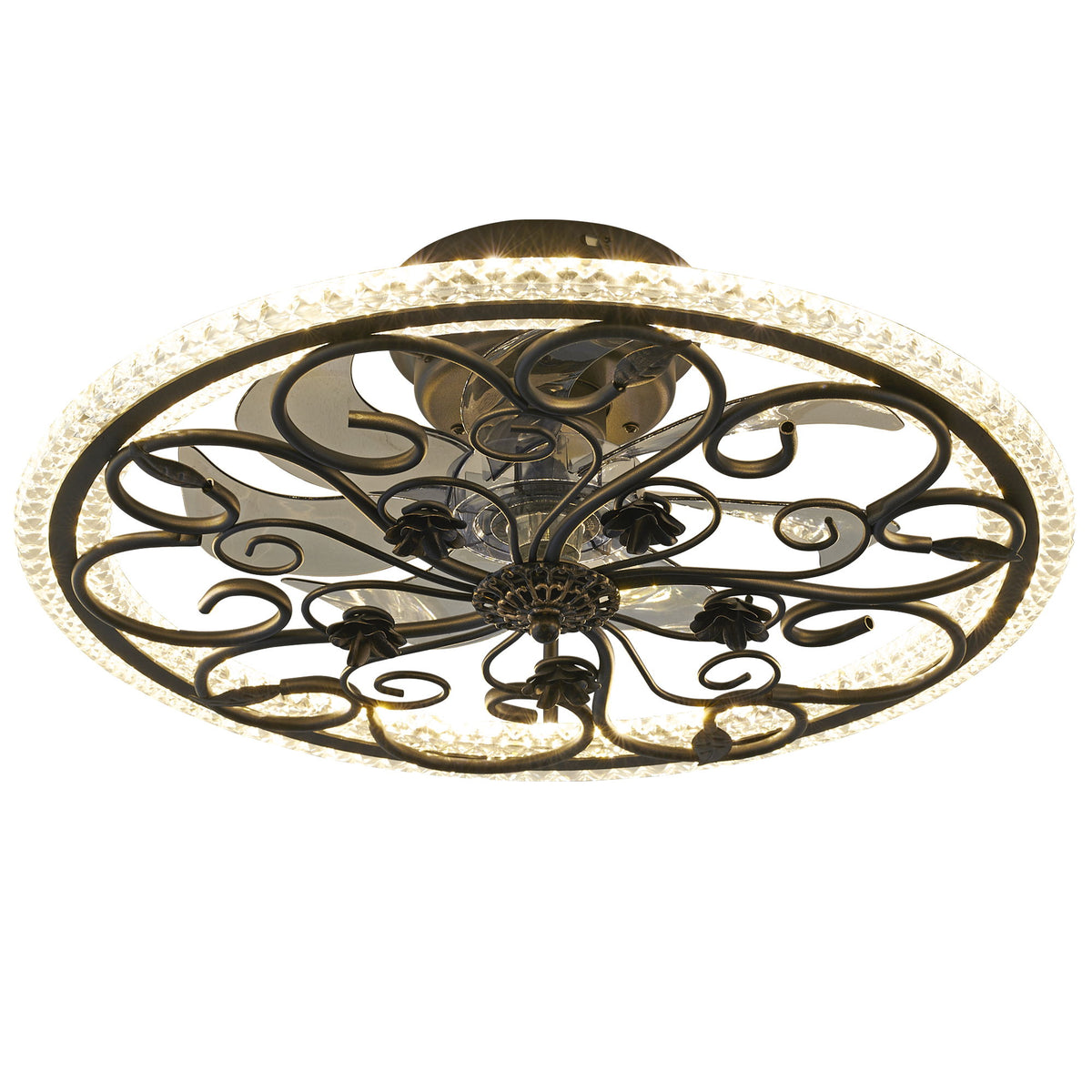 Flower Caged Ceiling Fan With LED Light And Remote Control - Matte Black