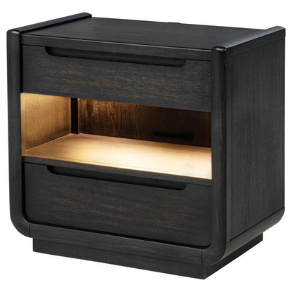 Leandro - 2-Drawer LED Nightstand With USB - Burnished Black