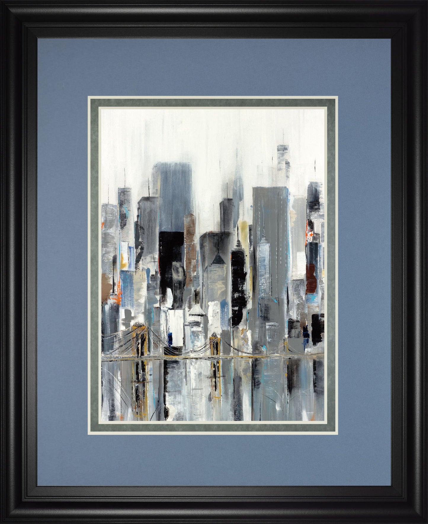City Bridge By Aziz Kadmiri - Framed Print Wall Art - Blue