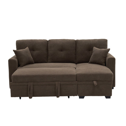 Sleeper Sectional Sofa With Pull Out Bed, Reversible Chaise, Hidden Storage